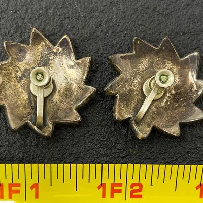 VINTAGE MEXICO ABALONE & STERLING SILVER 925 FLOWER EARRINGS