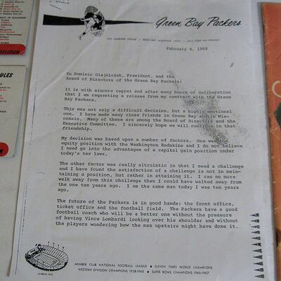 1/1/1965 Pasadena Tournament of Roses, Copy of  Vince Lombardi's Stepping Down Notification, More