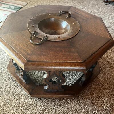 Octagon Shaped Coffee Table with Copper Bowl