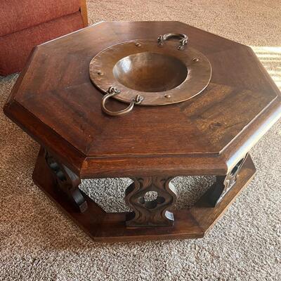 Octagon Shaped Coffee Table with Copper Bowl