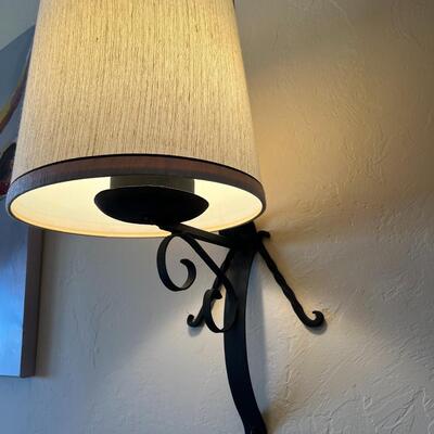 2 hanging wrought iron wall lamps