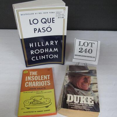 1959 The Insolent Chariots Soft Cover, 1986 Duke, and 2018 Hillary Rodham Clinton in Spanish