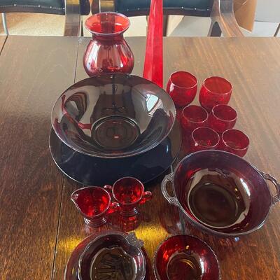 16pc Red Glass Lot