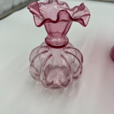Lot of 4 Premium Fenton Cranberry Ruffled Cranberry Glass Items