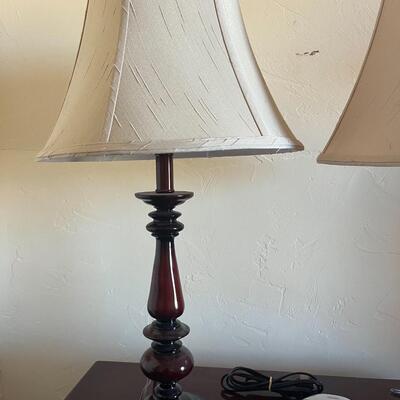 2 lamps with wood base & timex alarm clock