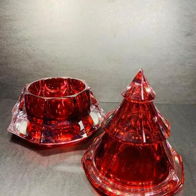 Waterford Crystal Red Christmas Tree Jar with box