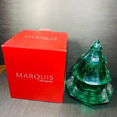 Waterford Crystal Green Christmas Tree Jar with Box