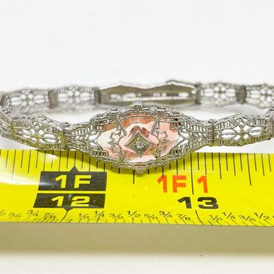 VINTAGE ESEMCO STERLING SILVER FILIGREE BRACELET W/ PEACH GLASS STONE