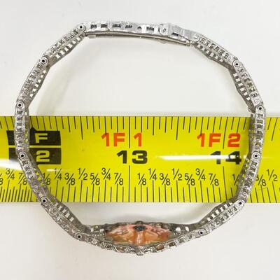 VINTAGE ESEMCO STERLING SILVER FILIGREE BRACELET W/ PEACH GLASS STONE