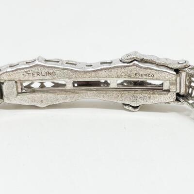VINTAGE ESEMCO STERLING SILVER FILIGREE BRACELET W/ PEACH GLASS STONE