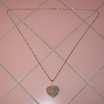 MS Sterling Silver Heart Pendant & Chain Art Nouveau Design QVC 22