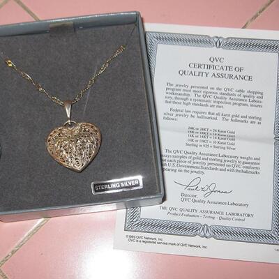 MS Sterling Silver Heart Pendant & Chain Art Nouveau Design QVC 22