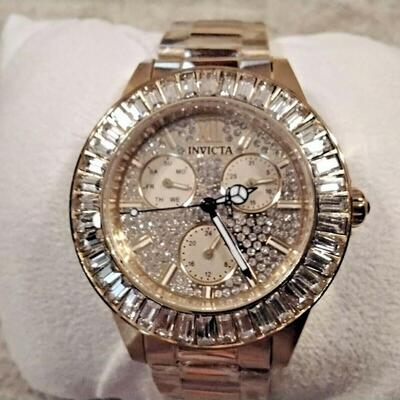 Invicta Angel 28448 Women's Roman Numeral Analog Gold Tone Day Date Pave Watch