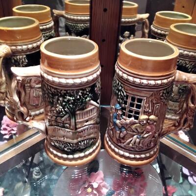 Vintage Lusterware German Beer Stein Ceramic Mugs Embossed Handpainted Japan