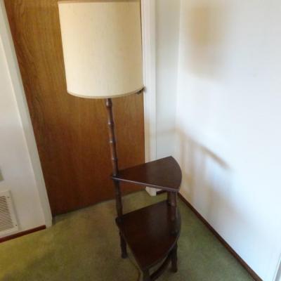 LOT 368. FLOOR LAMP WITH STEP TABLE  FAUX BAMBOO