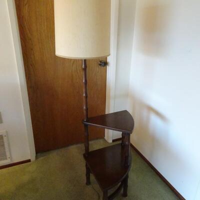 LOT 368. FLOOR LAMP WITH STEP TABLE  FAUX BAMBOO