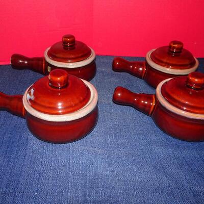 LOT 373. STONEWARE HANDLE SOUP BOWLS