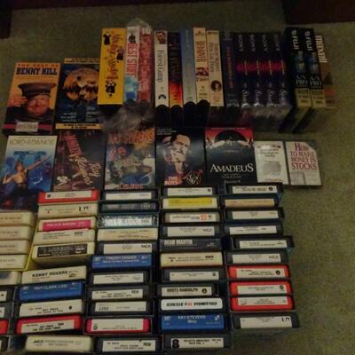 LOT 384. COLLECTION OF 8 TRACK TAPES, VHS AND BLANK VHS TAPES