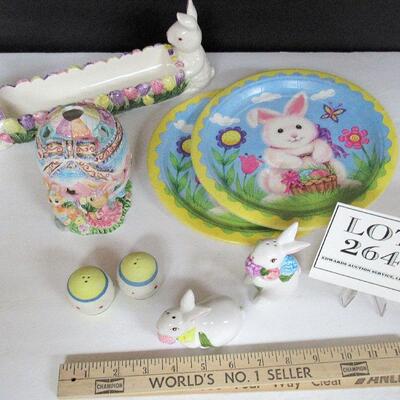 Lot of Easter Items, Shakers, Unused Paper Plates, Candle Holder