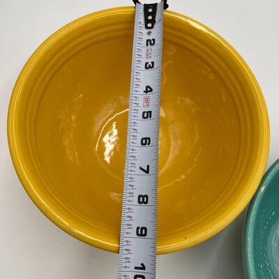 Vintage Midcentury Bauer #12 Ringware Mixing Bowls in Turquoise Blue and Yellow