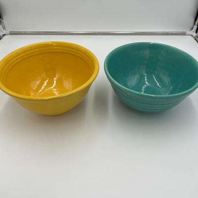 Vintage Midcentury Bauer #12 Ringware Mixing Bowls in Turquoise Blue and Yellow