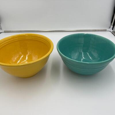 Vintage Midcentury Bauer #12 Ringware Mixing Bowls in Turquoise Blue and Yellow