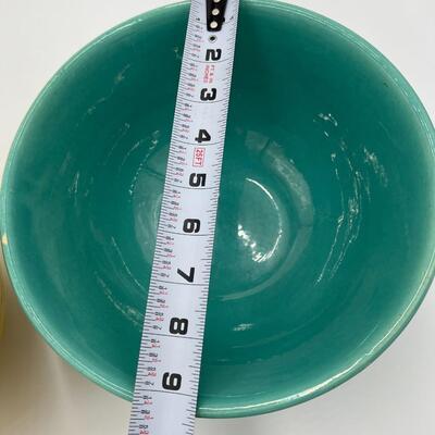 Vintage Midcentury Bauer #12 Ringware Mixing Bowls in Turquoise Blue and Yellow