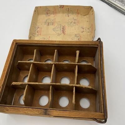 Antique Lot of 3 Egg Related Collectibles incl Primitive Egg Carrier Egg Scale and Humpty Dumpty
