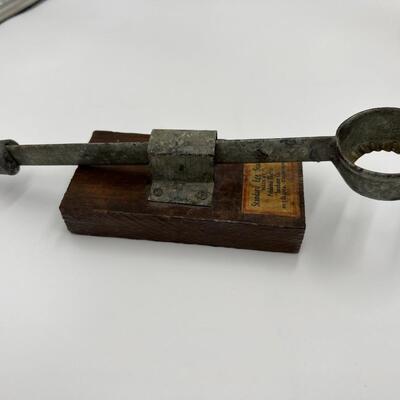 Antique Lot of 3 Egg Related Collectibles incl Primitive Egg Carrier Egg Scale and Humpty Dumpty