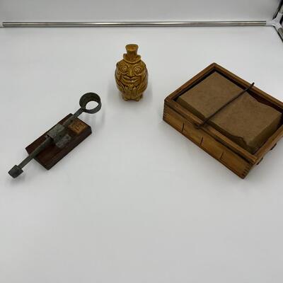 Antique Lot of 3 Egg Related Collectibles incl Primitive Egg Carrier Egg Scale and Humpty Dumpty