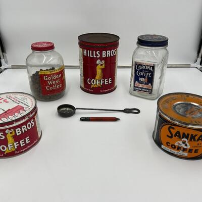 Antique Lot of Coffee Related Collectible Jars Tins and Accessories