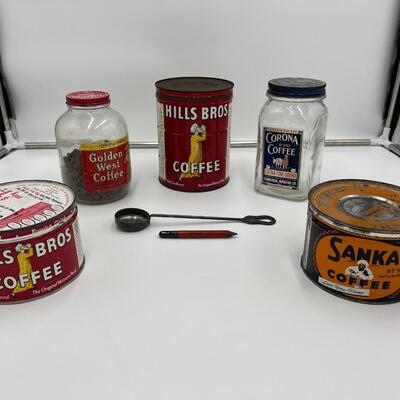 Antique Lot of Coffee Related Collectible Jars Tins and Accessories