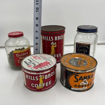 Antique Lot of Coffee Related Collectible Jars Tins and Accessories
