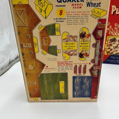 Vintage Lot of 3 1950s Quaker Puffed Wheat Boxes and Quaker Coin Bank