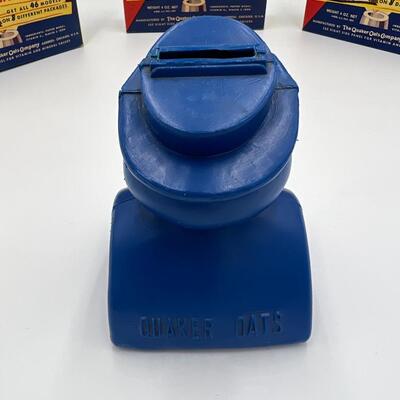 Vintage Lot of 3 1950s Quaker Puffed Wheat Boxes and Quaker Coin Bank