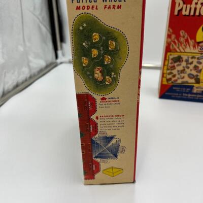 Vintage Lot of 3 1950s Quaker Puffed Wheat Boxes and Quaker Coin Bank