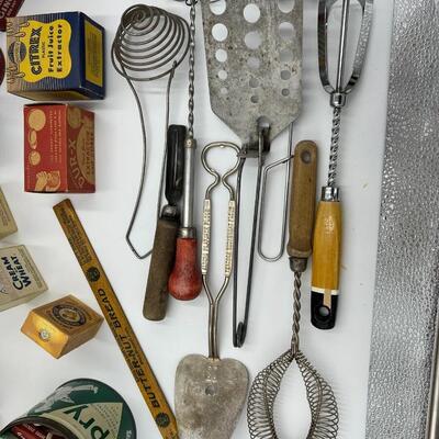 Large Lot of Antique Baking Related Ephemera, Boxes, Tins, Spices, Toaster, and Tools
