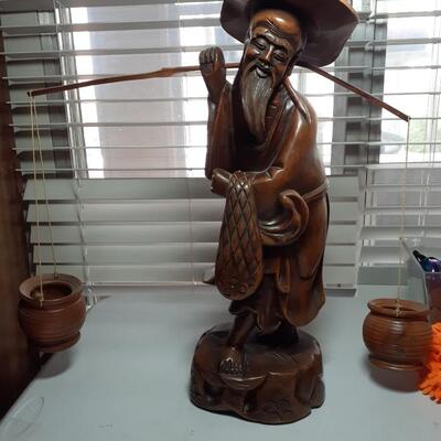 Vintage 20in tall hand carved chinese man