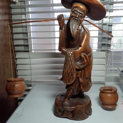 Vintage 20in tall hand carved chinese man
