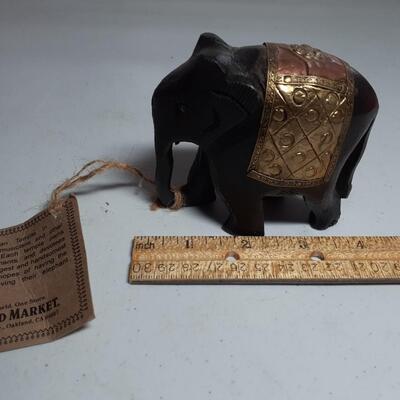 Handcarved wood brass and copper Elephant
