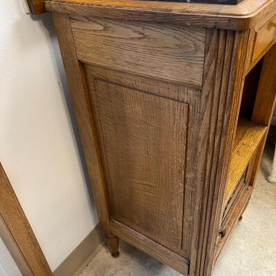 Antique Marble Top and Oak Side Cabinet