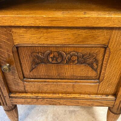 Antique Marble Top and Oak Side Cabinet
