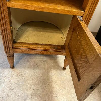 Antique Marble Top and Oak Side Cabinet