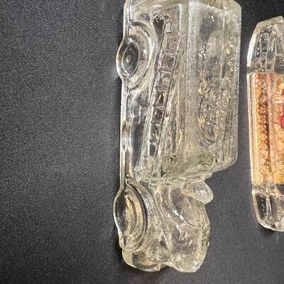 Lot of 16 Antique Glass Candy Jars Shaped Like Cars, Tank, Planes, Boats, Train, Guns, Telephone, and Lanterns