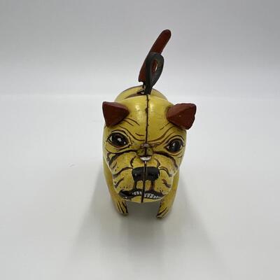 Rare 1950s Japan Wind Up Bulldog Tin Toy with Spinning Tail
