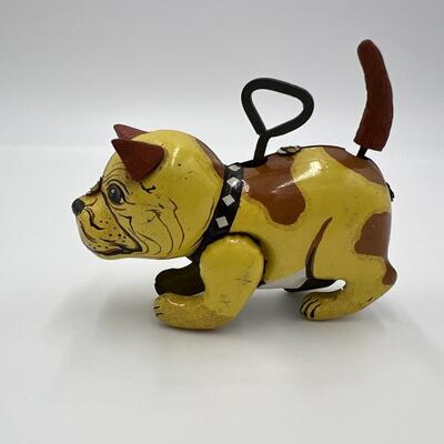 Rare 1950s Japan Wind Up Bulldog Tin Toy with Spinning Tail