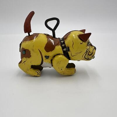 Rare 1950s Japan Wind Up Bulldog Tin Toy with Spinning Tail
