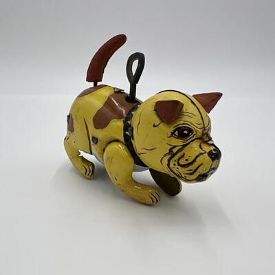 Rare 1950s Japan Wind Up Bulldog Tin Toy with Spinning Tail
