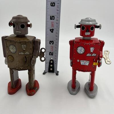 Lot of 2 Antique and Reproduction Japanese Atomic Robot Man Wind Up Toys circa WW2