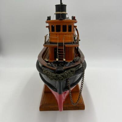 Lot of Antique Wood Display Tug Boat Sailing Ship Engine Order Telegraph and Cast Iron Captain
